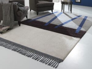 tappeto geometrico moderno grigio blu e nero Besana